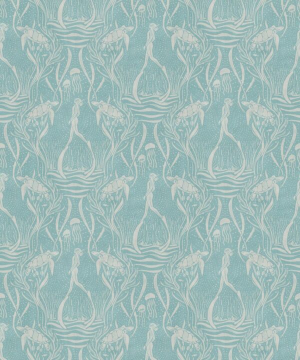 Deep Sea Wallpaper • Floral Wallpaper • Vintage Blue • Swatch