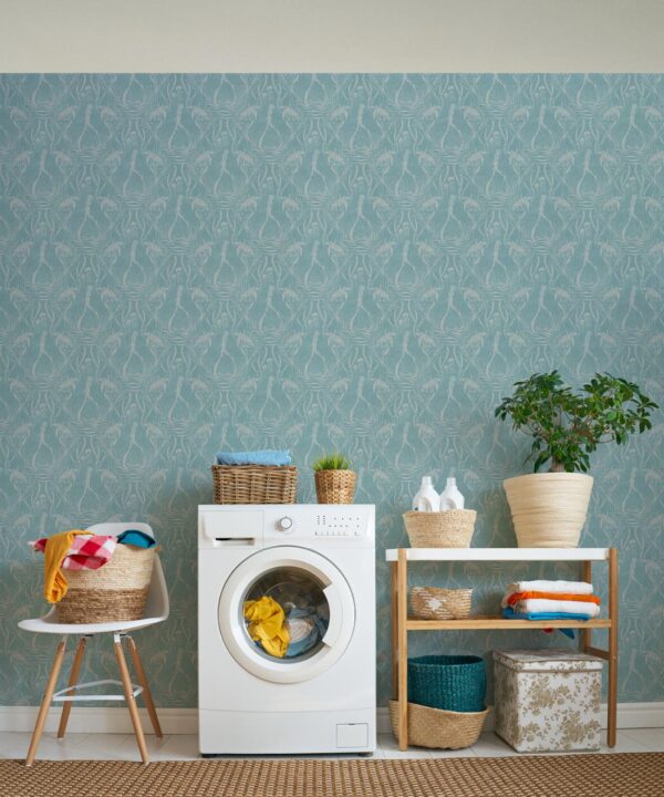 Deep Sea Wallpaper • Floral Wallpaper • Vintage Blue • Insitu