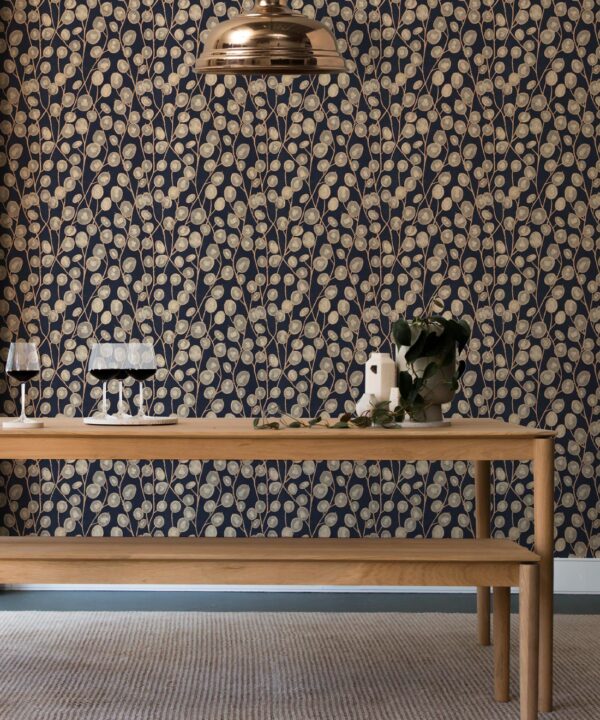 Lunaria Wallpaper • Floral Wallpaper • Blue • Insitu