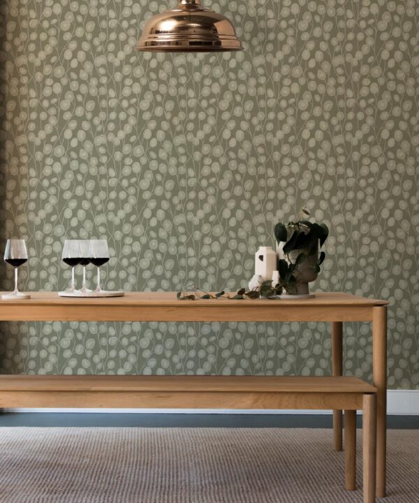 Lunaria Wallpaper • Floral Wallpaper • Green • Insitu