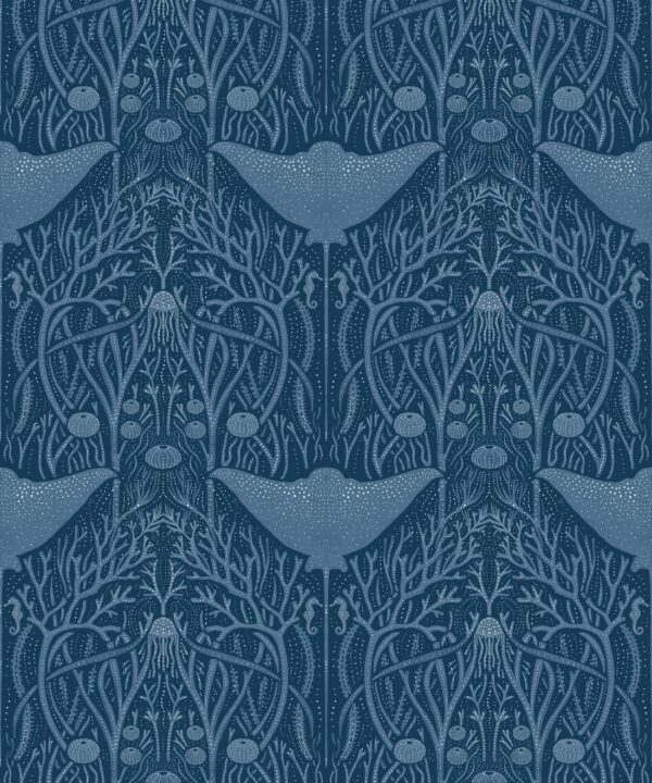 Manta Ray Wallpaper • Floral Wallpaper • Blue • Swatch