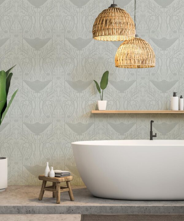 Manta Ray Wallpaper • Floral Wallpaper • Light Gray • Insitu