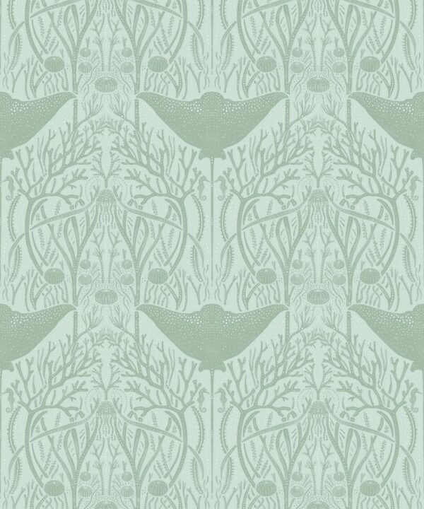 Manta Ray Wallpaper • Floral Wallpaper • Mint • Swatch