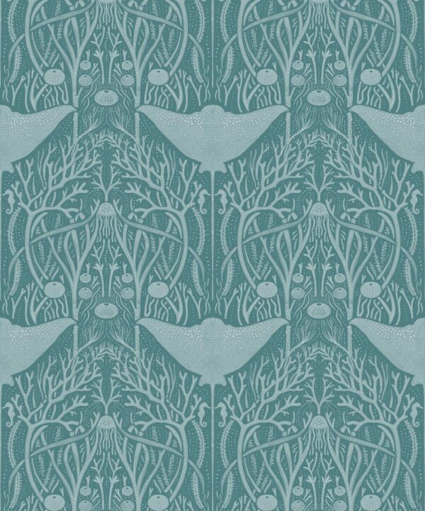 Manta Ray Wallpaper • Floral Wallpaper • Teal • Swatch