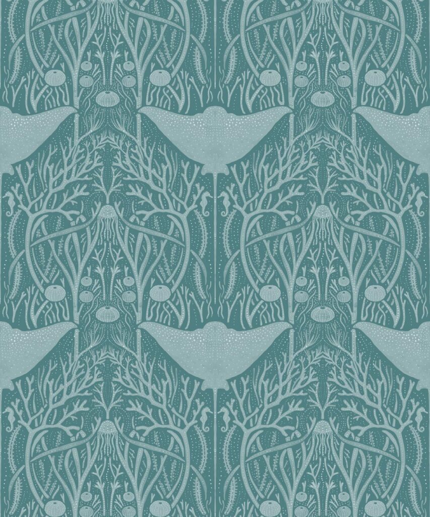 Manta Ray Wallpaper • Floral Wallpaper • Teal • Swatch