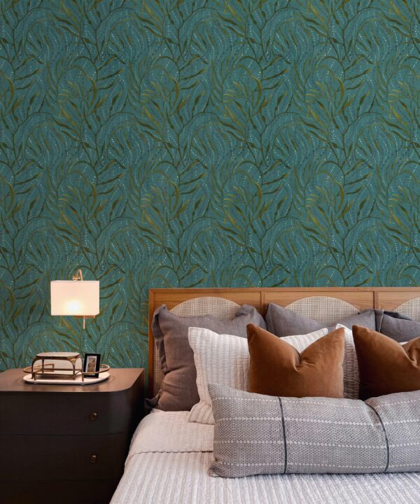 Neptunes Necklace Wallpaper • Floral Wallpaper • Dark Teal • Insitu