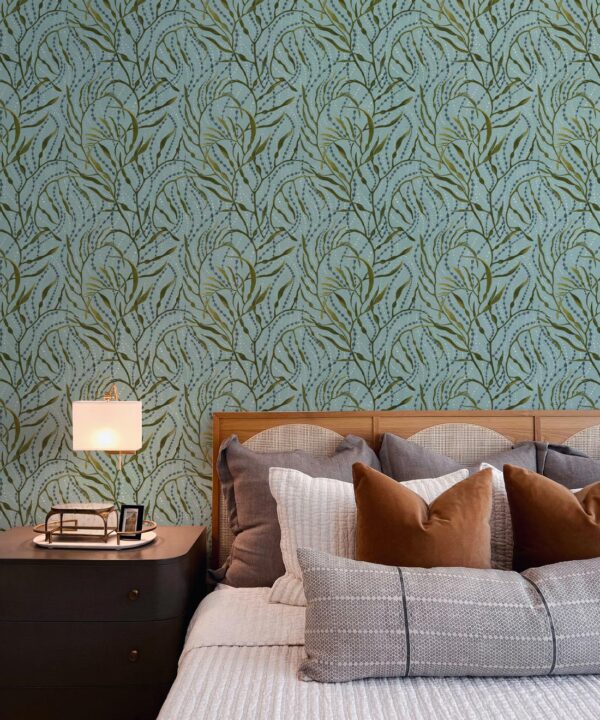 Neptunes Necklace Wallpaper • Floral Wallpaper • Light Teal • Insitu