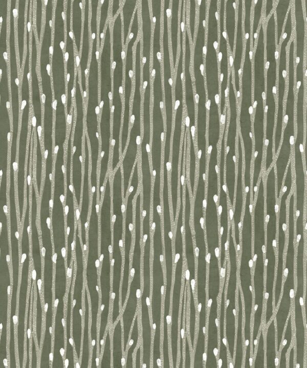 Pussy Willow Wallpaper • Abstract Botanical Wallpaper • Evergreen• Swatch