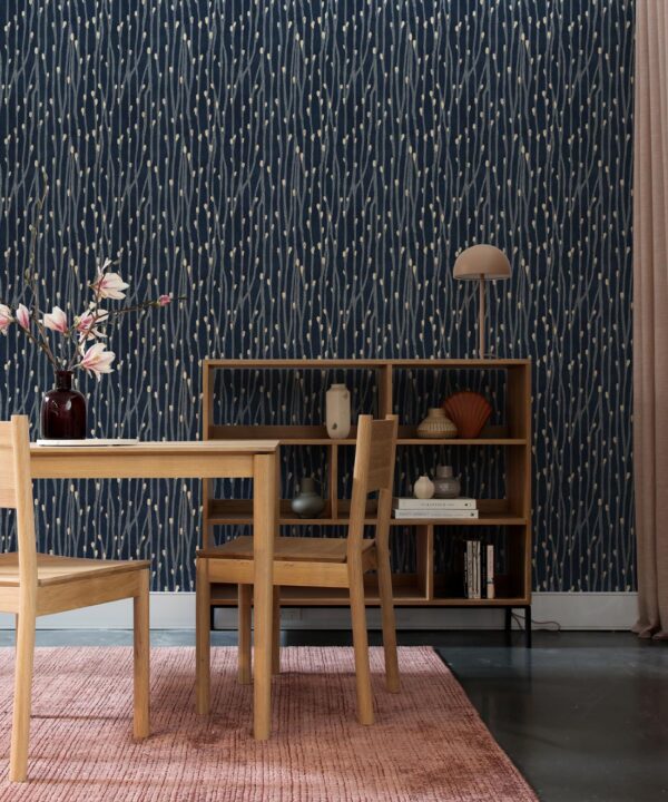 Pussy Willow Wallpaper • Floral Wallpaper • Indigo • Insitu