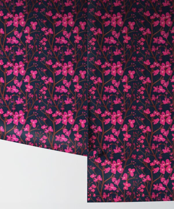 Quince Wallpaper • Floral Wallpaper • Navy • Rolls