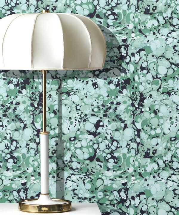 Pebbles Wallpaper • Marble Wallpaper • Charcoal • Lamp