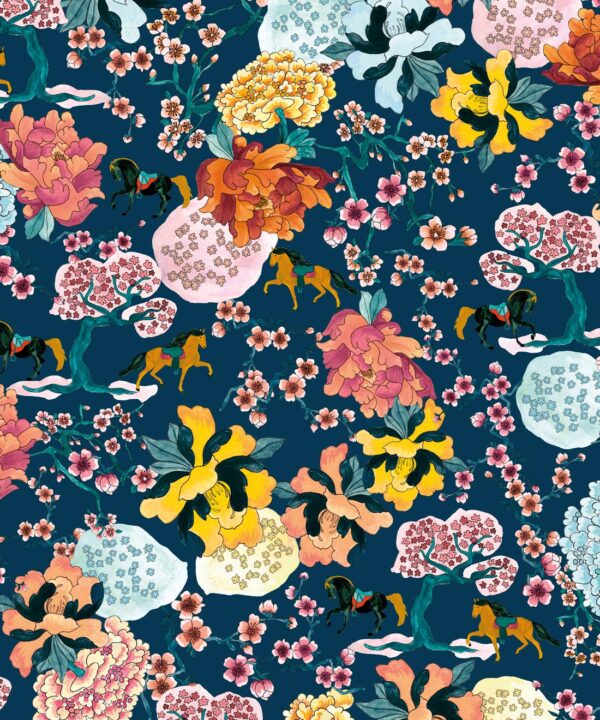 Gallop Wallpaper • Horse Wallpaper • Navy • Swatch