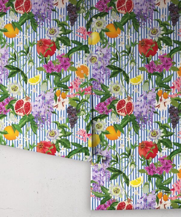 Summer In Sicily Wallpaper • Kip&Co • Fruit Wallpaper • Blue & White • Rolls