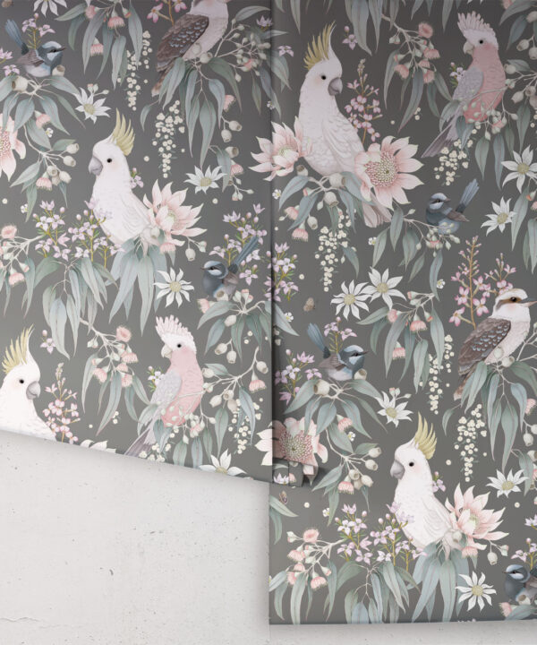 Bush Melody Wallpaper • Children's Wallpaper • Gum Gray • Roll