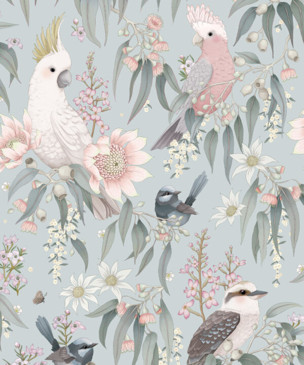 Bush Melody Wallpaper • Children's Wallpaper • Soft Blue • Swatch