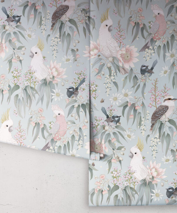 Bush Melody Wallpaper • Children's Wallpaper • Soft Blue • Roll