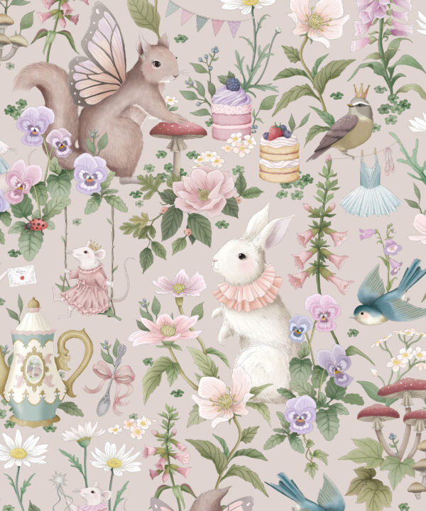 Garden Party Wallpaper • Children's Wallpaper • Soft Warm Grey • Swatch