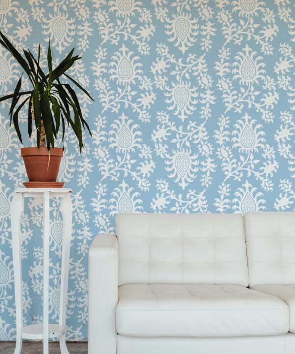 Desert Eve Wallpaper • Floral Wallpaper • Bell Blue • Insitu