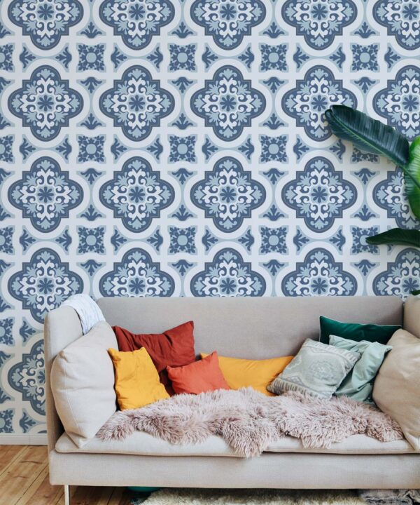 Rice Flower Wallpaper • Floral Wallpaper • Bell Blue • Insitu