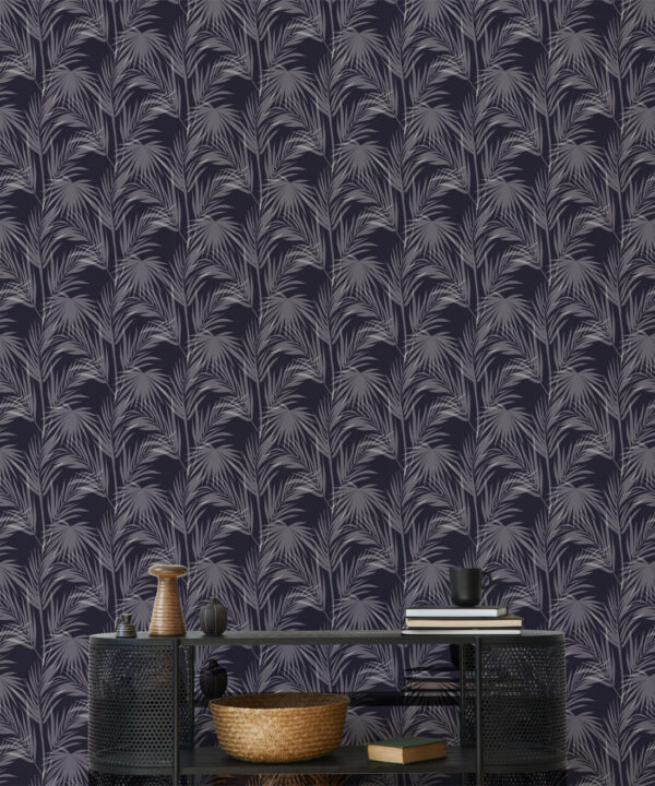 Daintree Palm Wallpaper • Floral Wallpaper • Indigo • Insitu