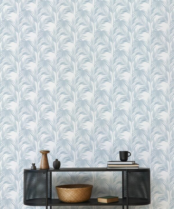 Daintree Palm Wallpaper • Floral Wallpaper • Powder Blue • Insitu