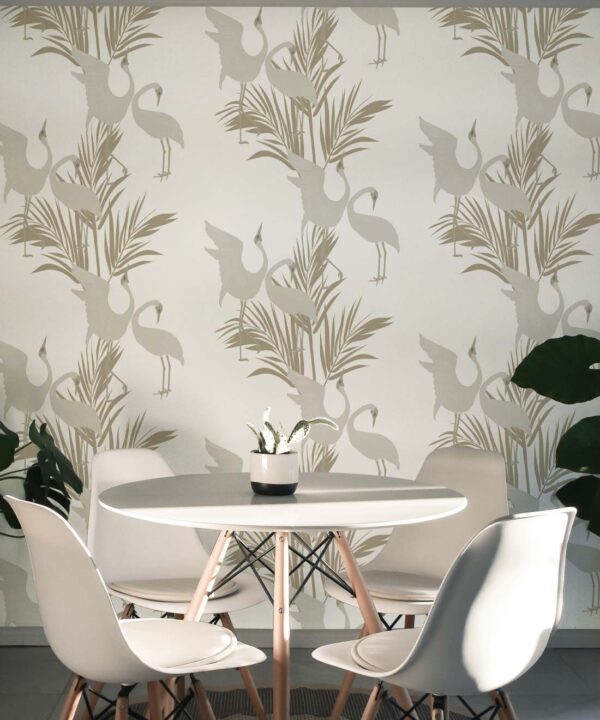 Dancing Brolga Wallpaper • Tropical Wallpaper • Brass • Insitu