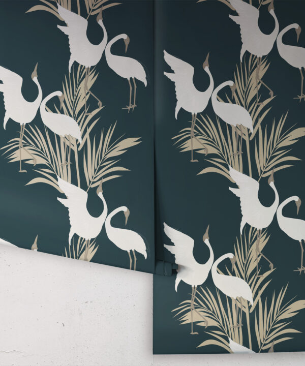 Dancing Brolga Wallpaper • Tropical Wallpaper • Forest Green• Roll