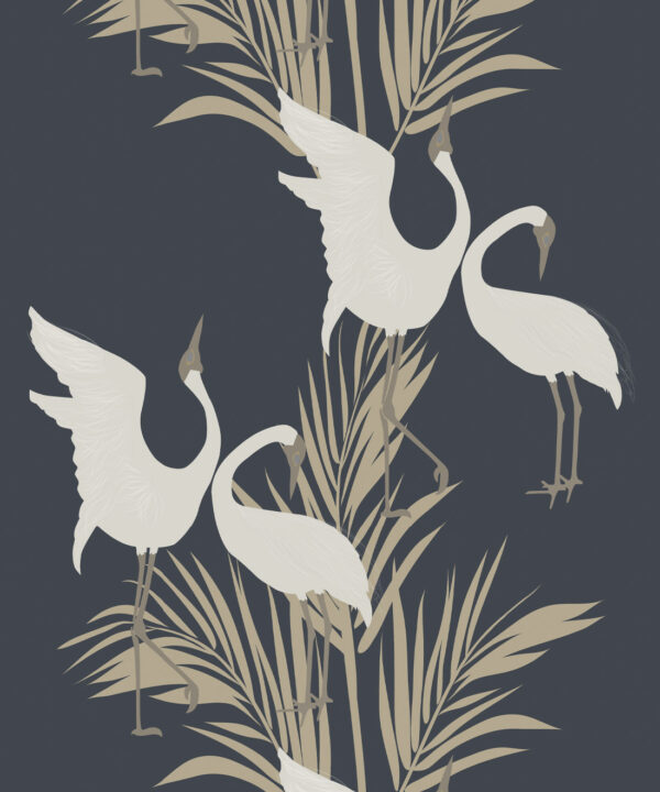 Dancing Brolga Wallpaper • Tropical Wallpaper • Indigo • Swatch