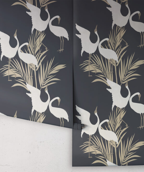 Dancing Brolga Wallpaper • Tropical Wallpaper • Indigo • Roll