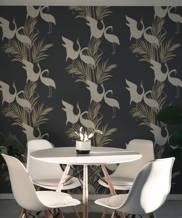 Dancing Brolga Wallpaper • Tropical Wallpaper • Indigo • Insitu