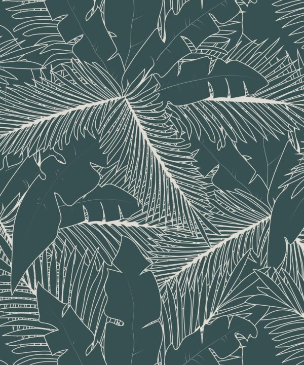 Art Deco Palm Wallpaper • Tropical Wallpaper • Forest Green • Swatch