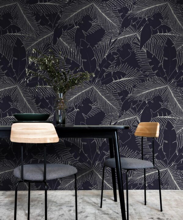 Art Deco Palm Wallpaper • Tropical Wallpaper • Indigo • Insitu