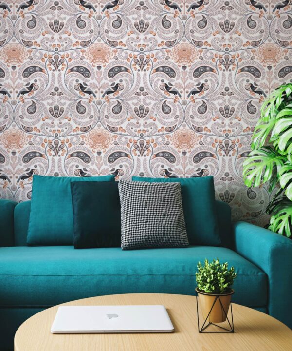 Huai & Chrysanthemums Wallpaper • Ivory • Insitu