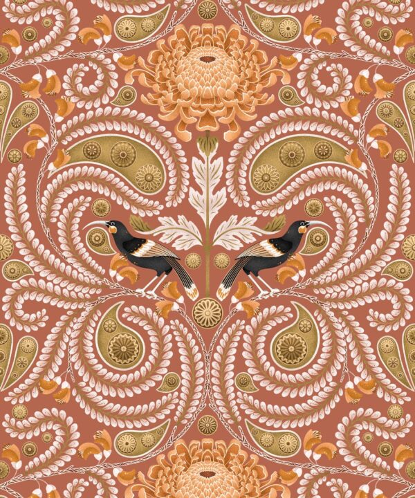 Huai & Chrysanthemums Wallpaper • Terracotta • Swatch