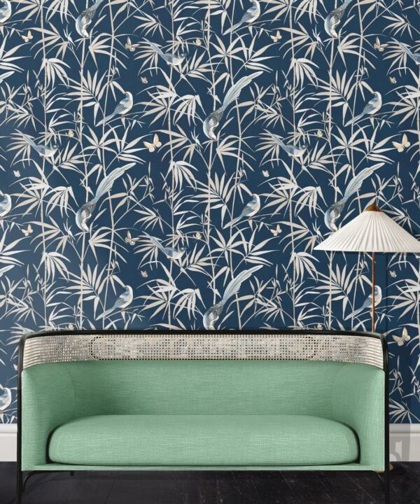 Bamboo Wallpaper • Navy • Insitu