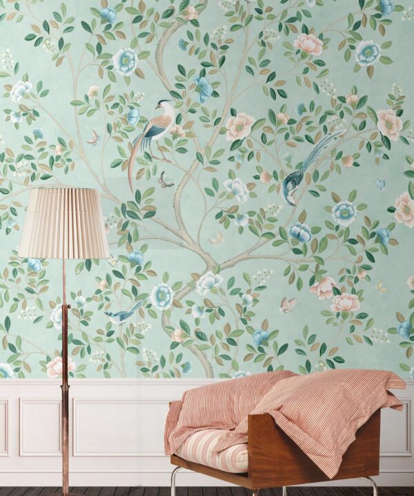 Camellia Tree Mural • Powder Blue • Insitu