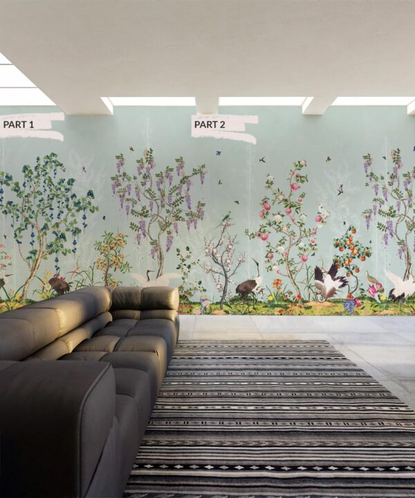 Oriental Garden Mural • Teal • Part 1 & Part 2 • Insitu