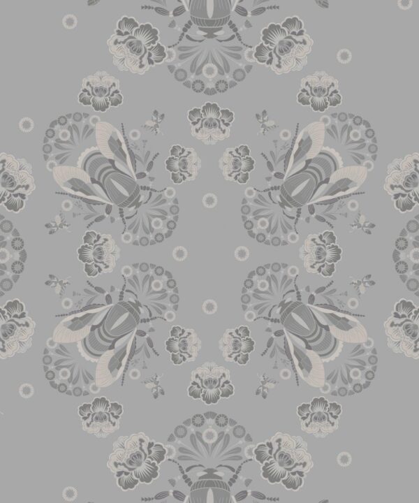 Bees Lace Wallpaper • Grey • Swatch