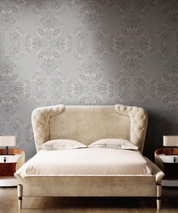 Bees Lace Wallpaper • Grey • Insitu