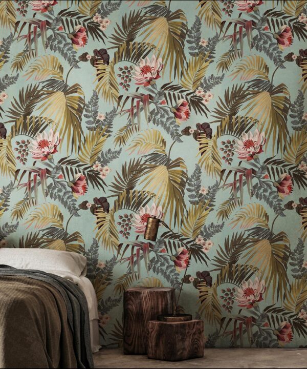 Gumnut Paradise Wallpaper • Mint • Insitu