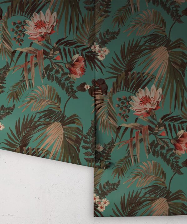 Majestic Palm Wallpaper • Teal • Rolls