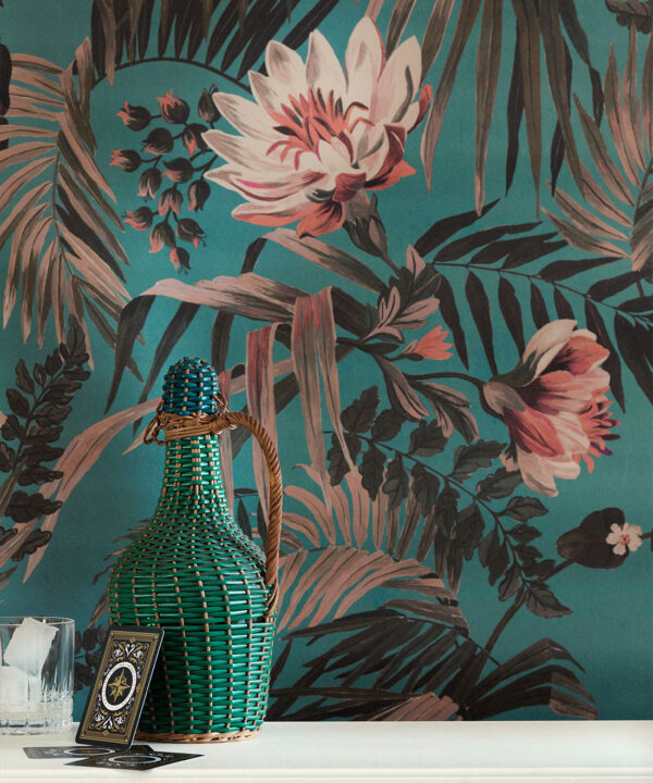 Majestic Palm Wallpaper • Teal • Insitu 1