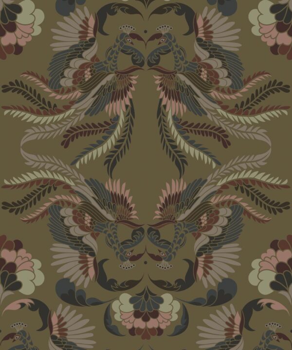 Prancing Peacocks Wallpaper • Antique • Swatch