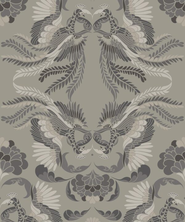 Prancing Peacocks Wallpaper • Dark Cloud • Swatch