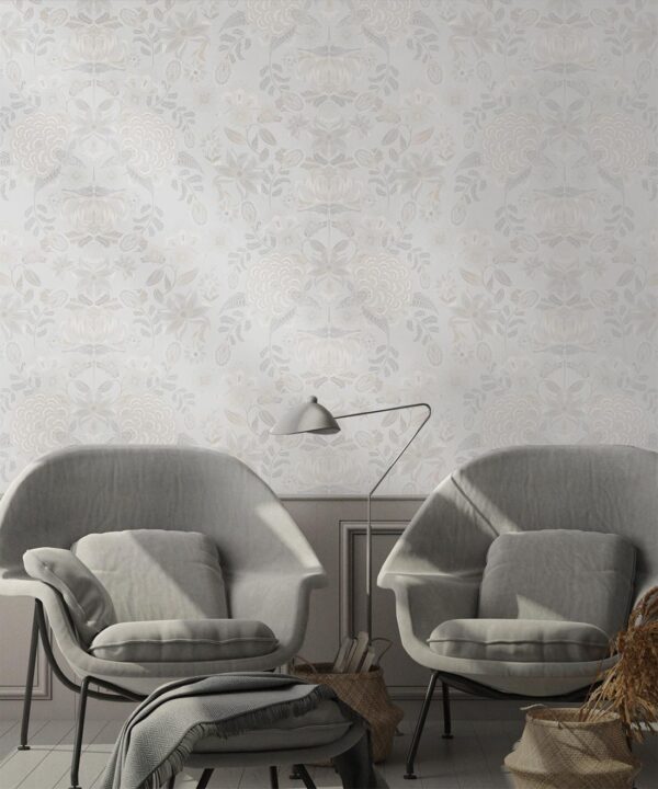 Waratah Wonderland Wallpaper • Dove • Insitu