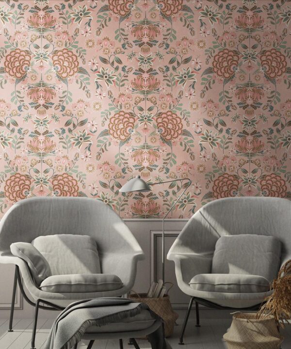 Waratah Wonderland Wallpaper • Dusty Pink • Insitu