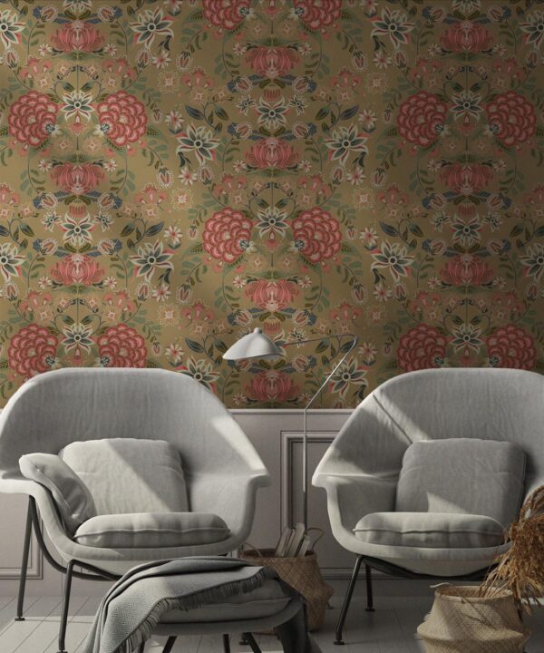 Waratah Wonderland Wallpaper • Marigold • Insitu