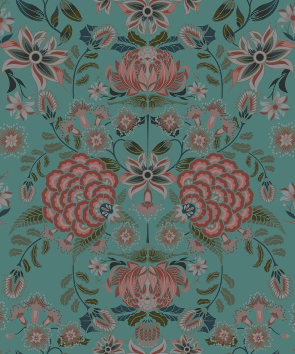 Waratah Wonderland Wallpaper •Teal • Swatch