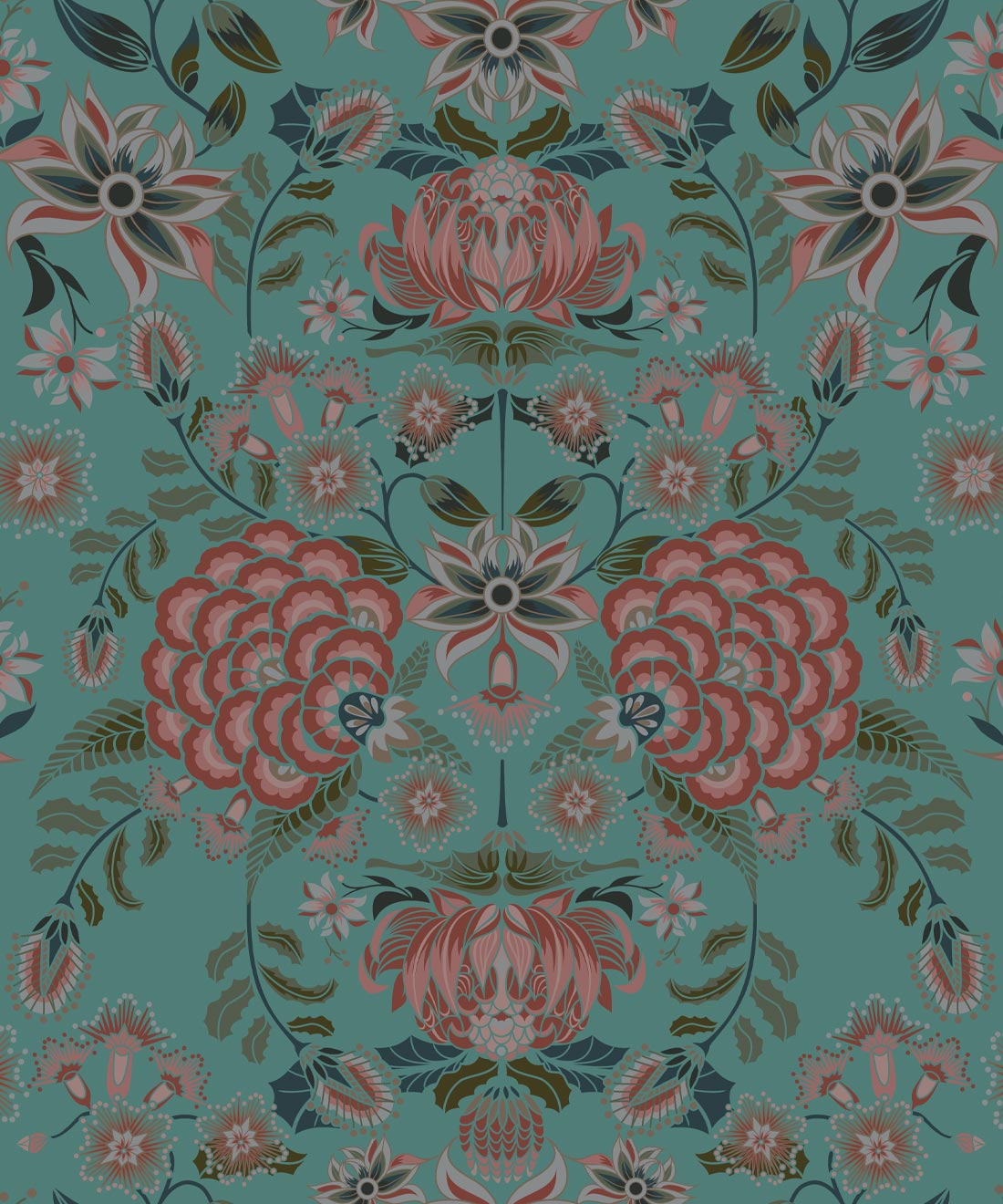 Waratah Wonderland Wallpaper •Teal • Swatch