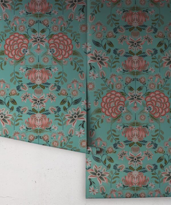 Waratah Wonderland Wallpaper •Teal • Rolls